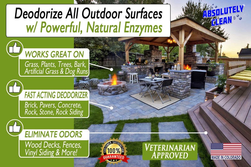 Absolutely Clean Amazing Outdoor Deodorizer odor eliminator Natural Enzyme Just Spray & Walk Away Grass, AstroTurf, Dog Runs, Patios, Decks, Fences & More Vet Approved - 128oz odor eliminator for strong odor - Image 2